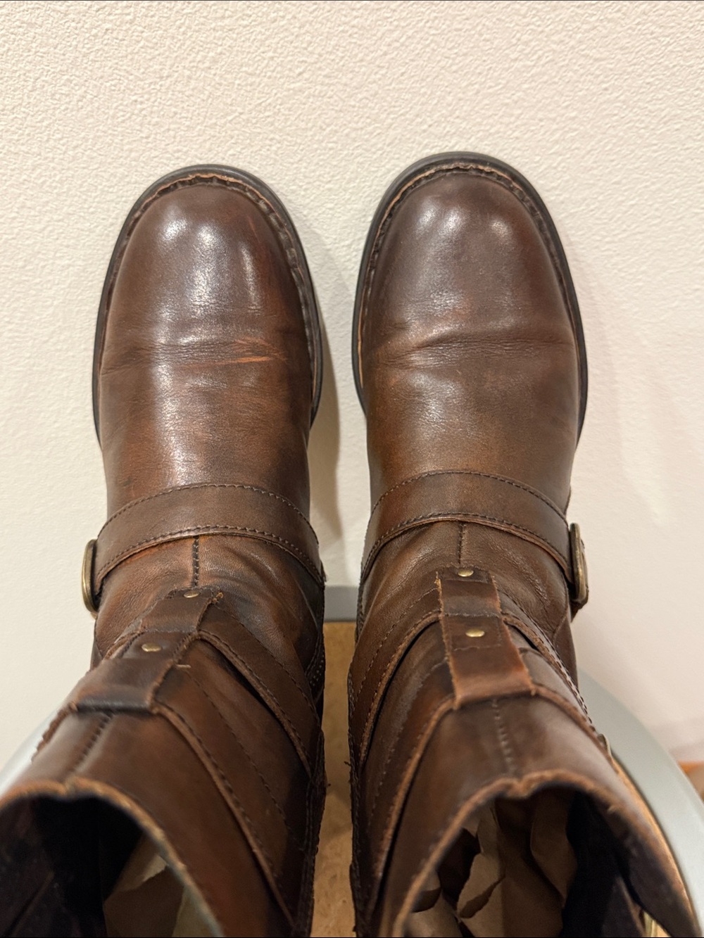 Born Brown Leather Buckle Ankle Boots - Picture 5 of 7